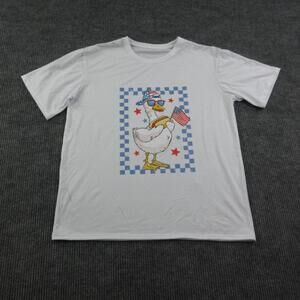 Patriotic Duck Shirt Mens XL* White Crew Neck Cotton American Flag Graphic Tee